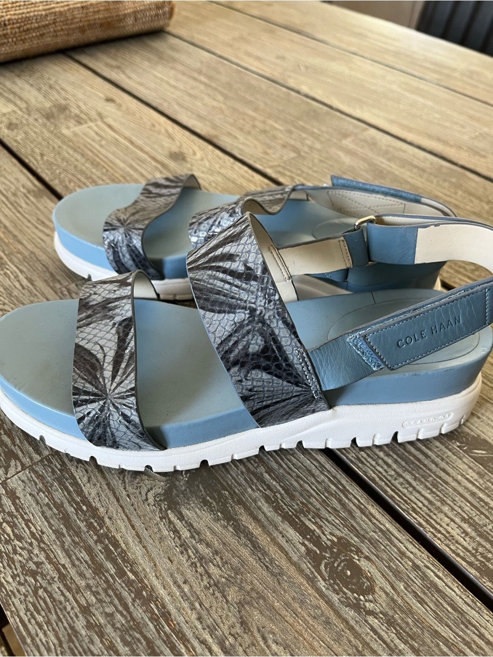 COLE HAAN Blue Snake-Print Sport Sandals